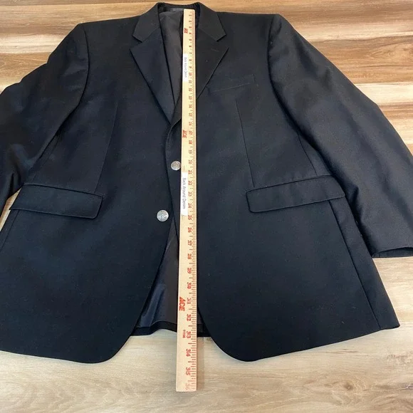 Lauren Ralph Lauren Blazer Mens 44L Black 100% Wool 2 Button Crest Silver Button